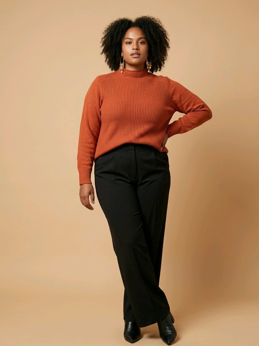 Rafaella Rust Mock Neck Knit Sweater | Women's XL